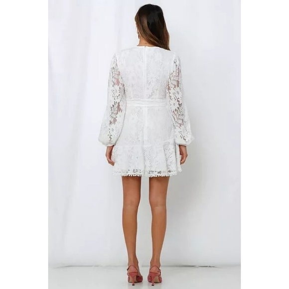 LAST ONE! Plus Size ALICIA Lace Wrap Mini Dress With Bubble Sleeves - Picture 5 of 7